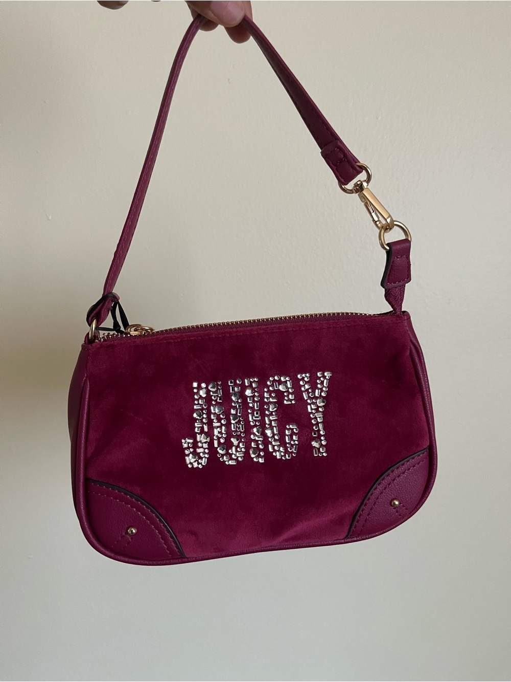 Juicy Couture Crystal-Embellished Burgundy Suede Mini Bag